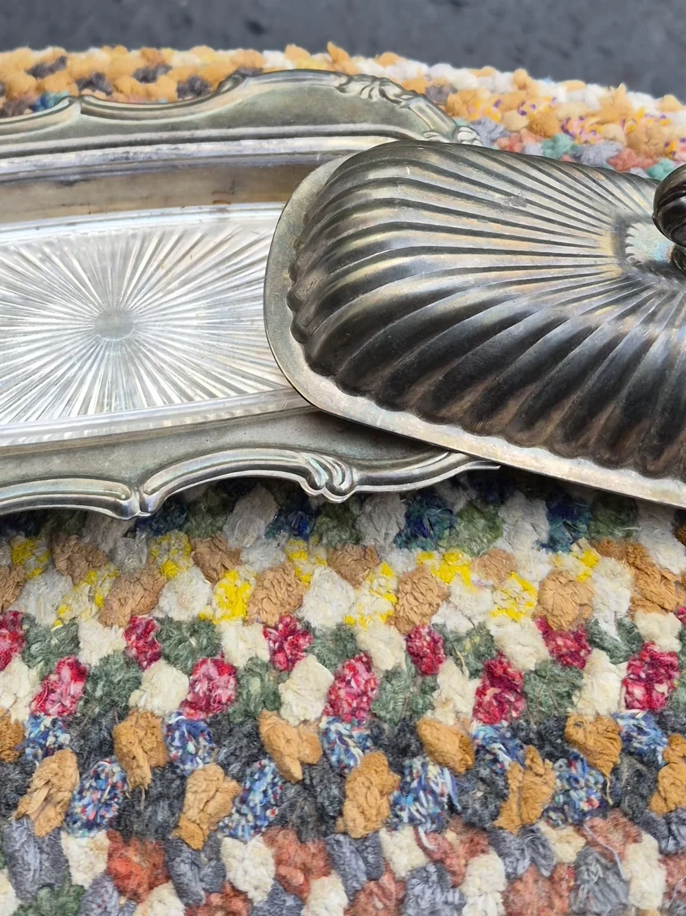 Vintage Silver-Tone Decorative Lidded Dish - Ribbed Design